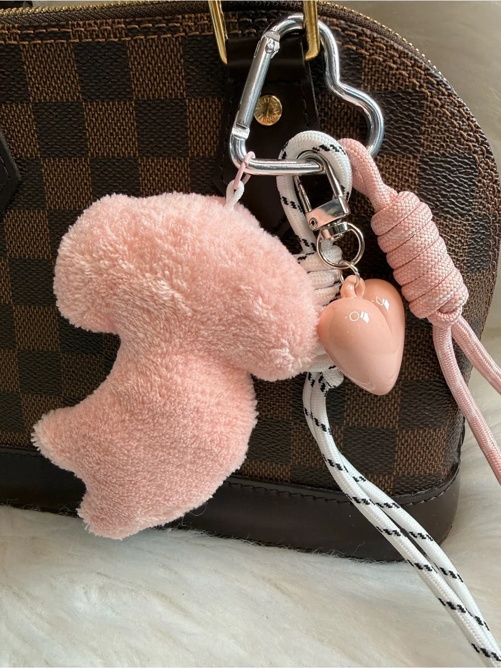 Dog Bag Charm Keychain Keyring Plush Pom Pom Pink Y2K Heart New Gift